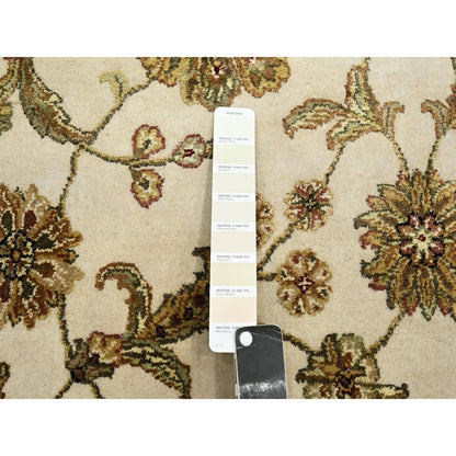 7'8"X10' White Rajasthan With Leaf Design Wool And Silk Hand Knotted Rug