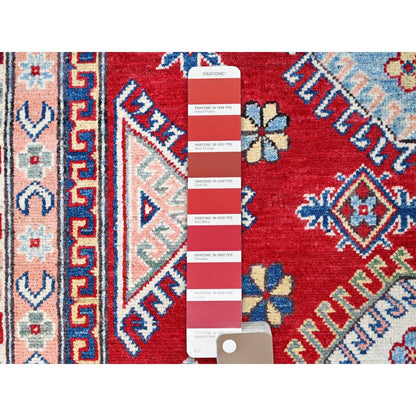 6'X8'9" Toreador Red Hand Knotted Wool Kazak Large Elements Oriental Rug