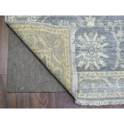 2'9"X11'5" Gray Extra Soft Wool Hand Knotted Fine Peshawar Runner Rug