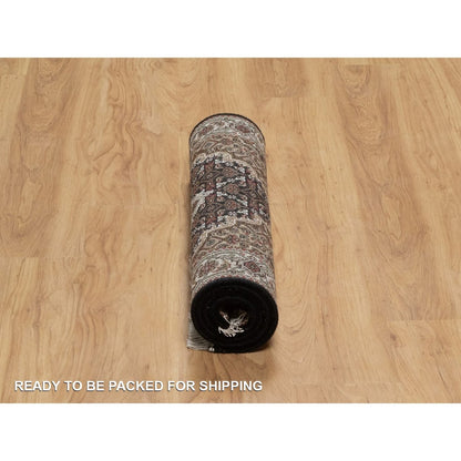 2'5"X4'8" Black Tebraz Mahi With Medallion Design Rug Wool Hand Knotted