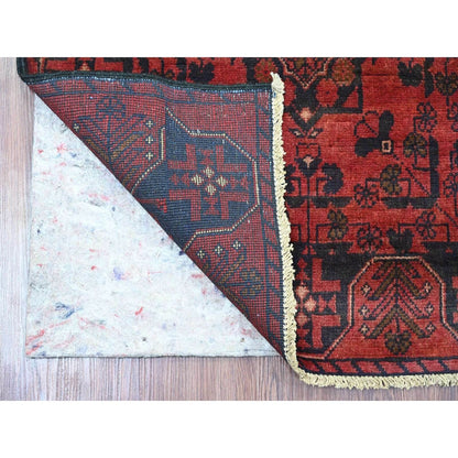 2'8"X9'3" Red Afghan Andkhoy Tribal Design Wool Hand Knotted Runner Rug