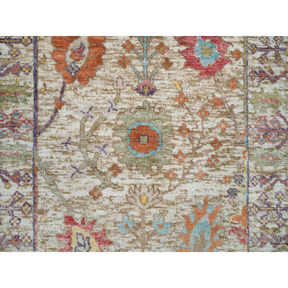 2'2"X3'1" Taupe Directional Vase Design Silk/Wool Hand Knotted Mat Rug