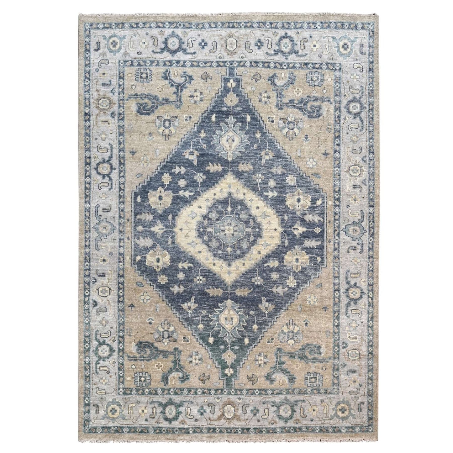 9'3"X12'3" Toasty Gray Bookshaish Design Hand Knotted Wool Oriental Rug