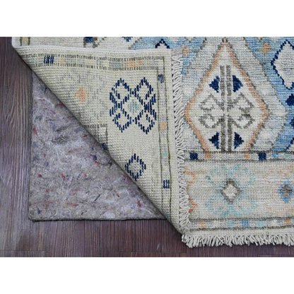 3'1"X11'8" White Anatolian Village Design Wool Hand Knotted Runner Rug