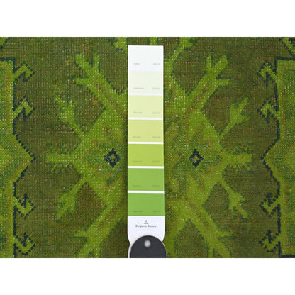 5'9"X8'7" Green Overdyed Kazak Geometric Pattern Hand Knotted Wool Rug