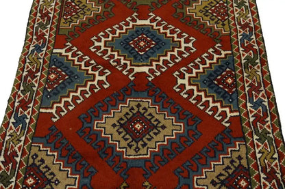 Carpet 3'4X6'3 ft Handmade Wool Oriental Rug Geometric Tribal Design Farmhouse