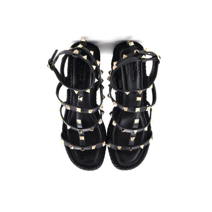 Detail Valentino Garavani Women's Rockstud Caged Wedge Sandals Leather with Rope