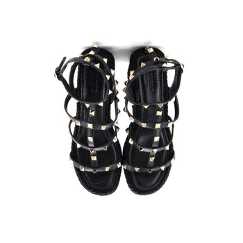 Detail Valentino Garavani Women's Rockstud Caged Wedge Sandals Leather with Rope