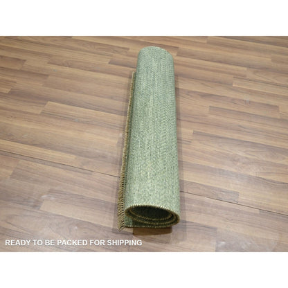 2'x3' Sage Green Natural Wool Modern Grass Design Hand Knotted Mat Rug