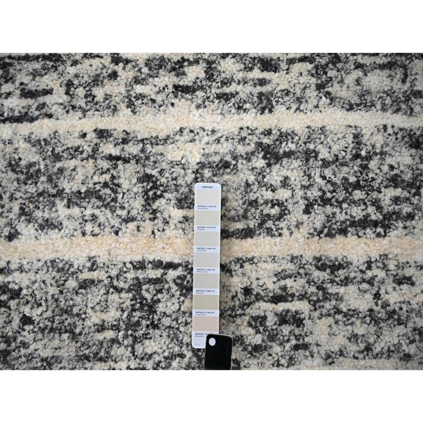 8'X8' Salt And Pepper Modern Striae Design Wool Hand Knotted Round Rug