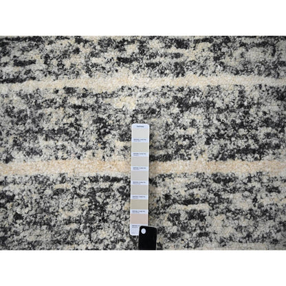 8'X8' Salt And Pepper Modern Striae Design Wool Hand Knotted Round Rug