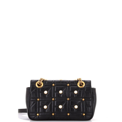 Gucci Pearly Gg Marmont Flap Bag Embellished Matelasse Leather Mini