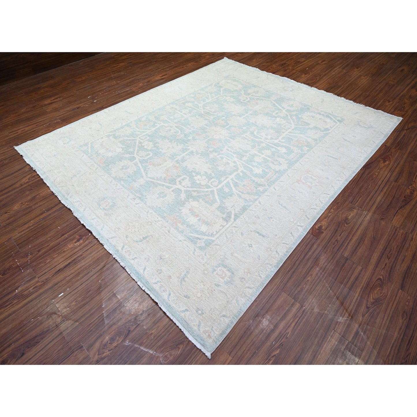 8'X9'7" Cadet Gray Finer Peshawar Soft Wool Hand Knotted Oriental Rug