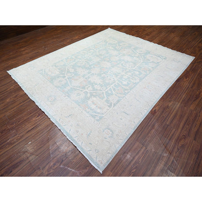 8'X9'7" Cadet Gray Finer Peshawar Soft Wool Hand Knotted Oriental Rug