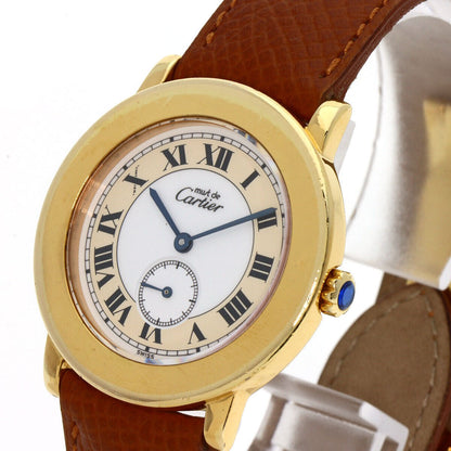 CARTIER Must2 Rondo Watches Gold Plated/Leather