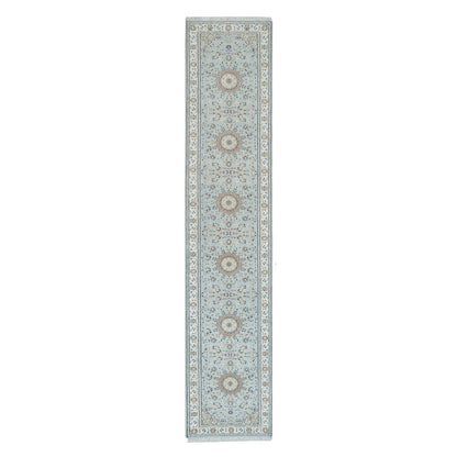 2'9"X14' Beau Blue Nain Design 250 Kpsi Wool Hand Knotted Xl Runner Rug