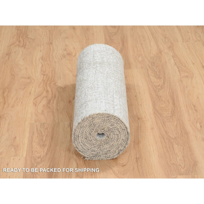 2'7"X17'7" Gray Hand Knotted Wool And Silk Zoroastrian Design Runner Rug