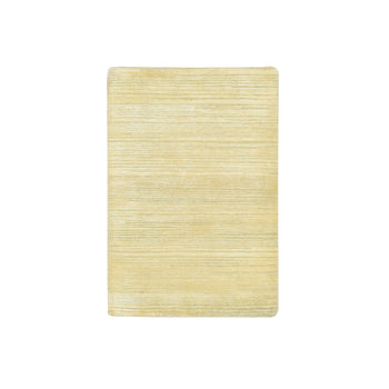 2'X3' Beige Plain Line Design Silk & Oxidized Wool Hand Knotted Mat Rug