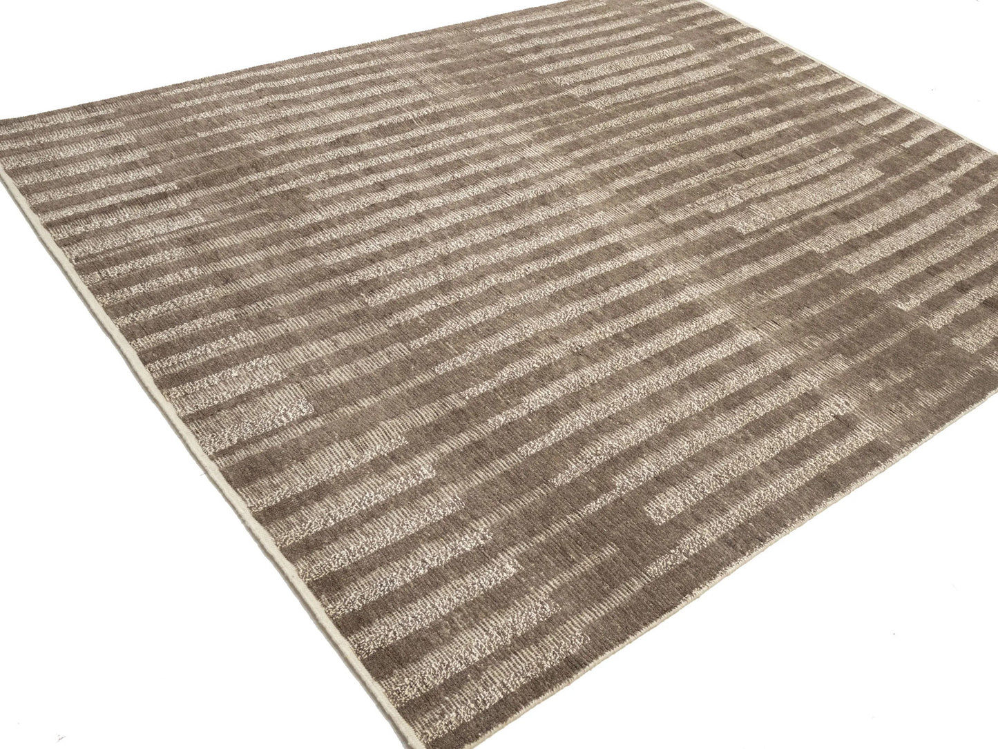8x10 Hand-Knotted Bas-Relief Modern Oriental Rug Brown Wool Area Carpet