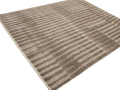 8x10 Hand-Knotted Bas-Relief Modern Oriental Rug Brown Wool Area Carpet