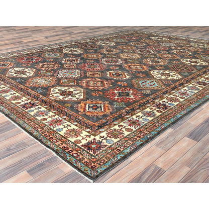 10'3"X13'10" Stone Gray Soft Wool Hand Knotted Afghan Super Kazak Rug