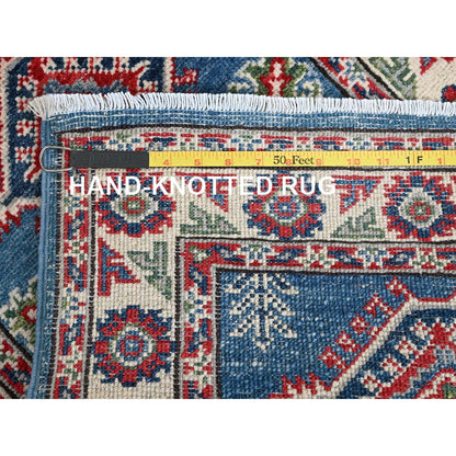 2'1"X5'10" Blue Kazak With Tribal Design Hand Knotted Soft Wool Runner Rug