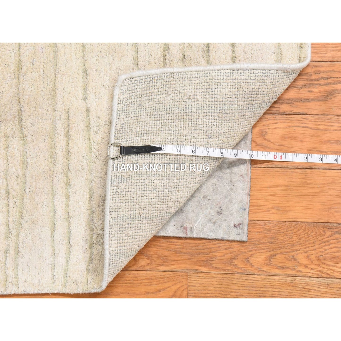 2'X3' Ivory Modern Wool And Silk Sample Strike Off Hand Knotted Mat Rug