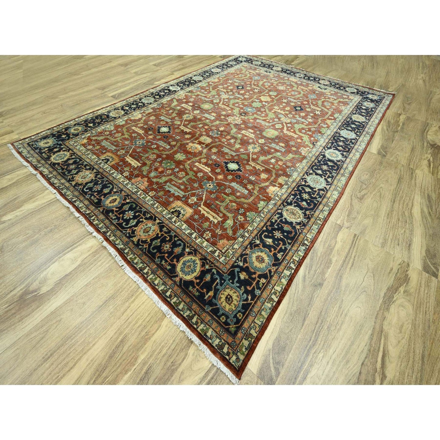 10'X13'10" Rust Red Heris All Over Design Hand Knotted 100% Wool Rug