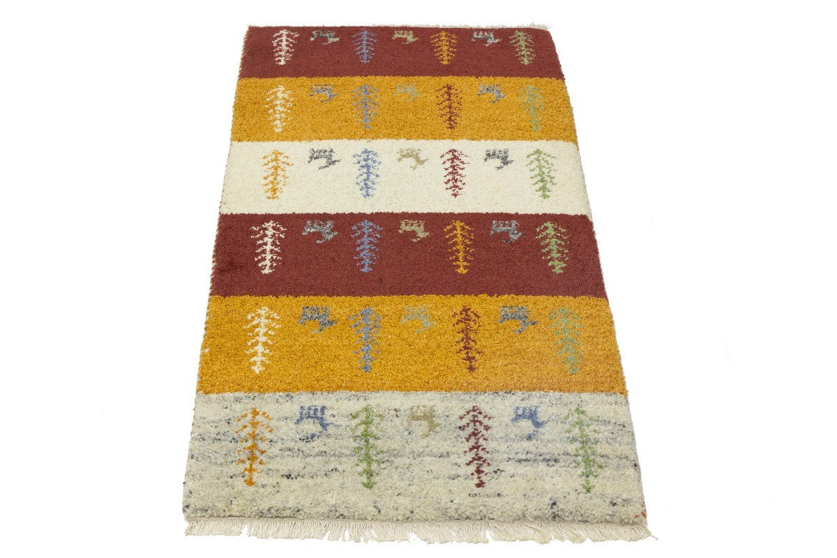 Handmade Multicolored Tribal Indo-Gabbeh Oriental Rug Plush Wool Carpet 2X4 ft