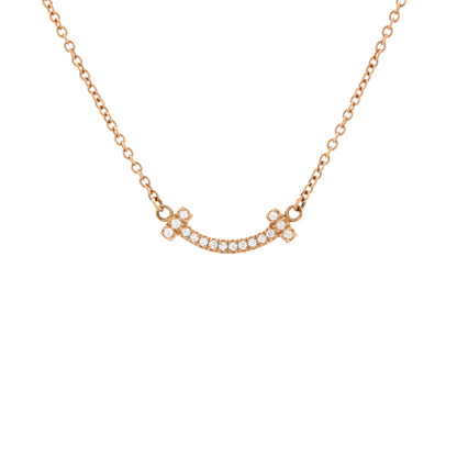 Tiffany & Co. T Smile Pendant Necklace 18K Rose Gold With Diamonds Mini