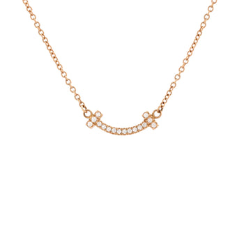 Tiffany & Co. T Smile Pendant Necklace 18K Rose Gold With Diamonds Mini