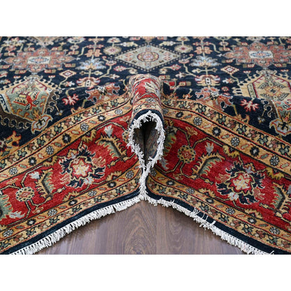 8'X8' Black Wool Karajeh Design Hand Knotted Square Oriental Rug