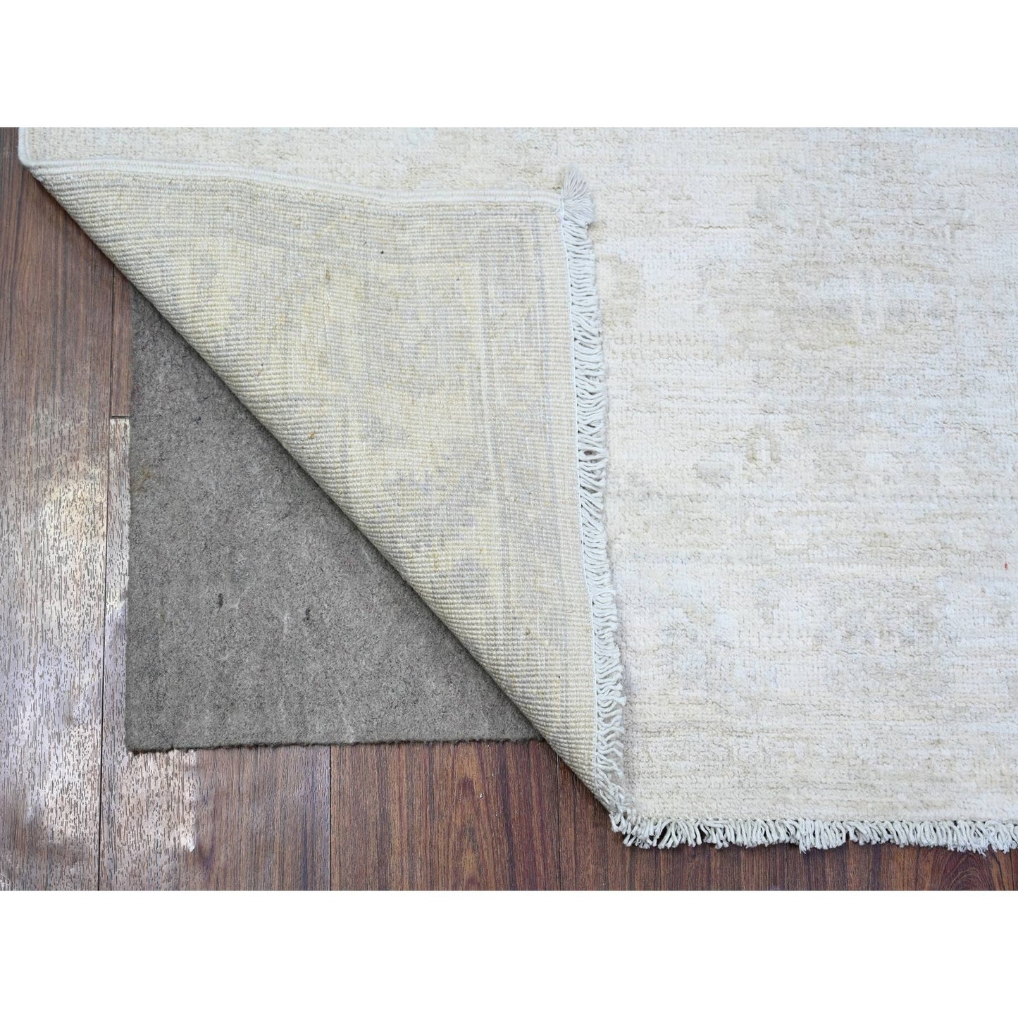 3'10"X5'10" Ivory Wool Hand Knotted Washed Out Peshawar Oriental Rug