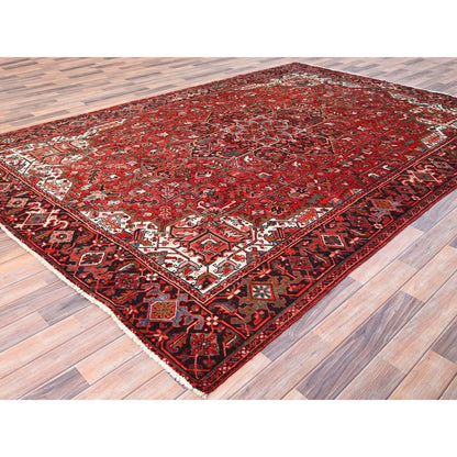 7'7"X11' Red Worn Wool Hand Knotted Semi Antique Zoroastrian Heris Rug