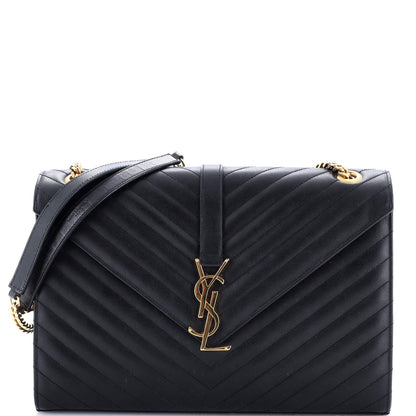 Saint Laurent Classic Monogram Envelope Satchel Matelasse Chevron Leather Large