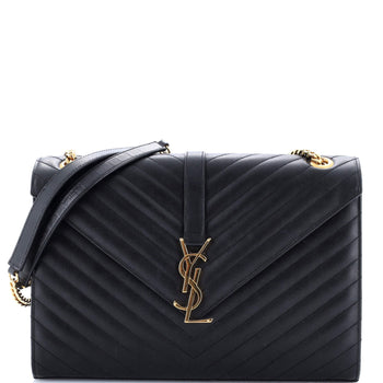Saint Laurent Classic Monogram Envelope Satchel Matelasse Chevron Leather Large