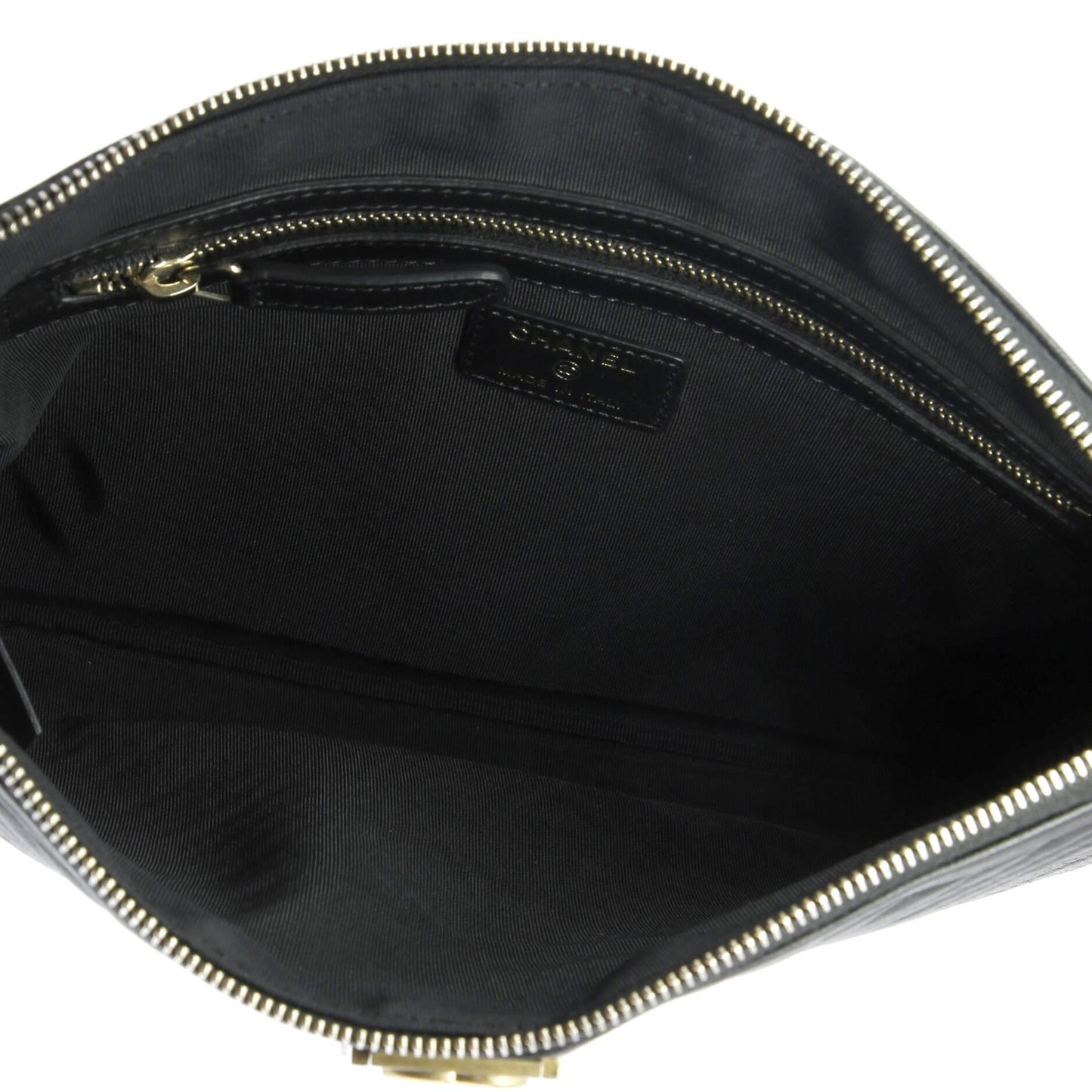 Chanel Boy O Case Clutch Chevron Calfskin Medium