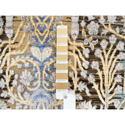 4'2"X10' Gold Brown Hand Knotted Silk With Wool Wide Runner Rug