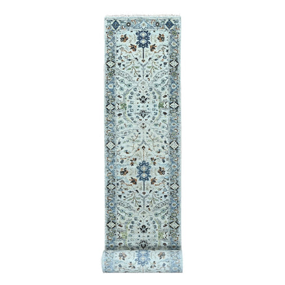 2'6"X23'10" Gray Oushak Floral Motifs Wool Xl Runner Hand Knotted Rug