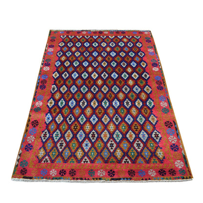 Rug 4'x6'1" All Over Design Hand Knotted Pure Wool Colorful Afghan Tribal