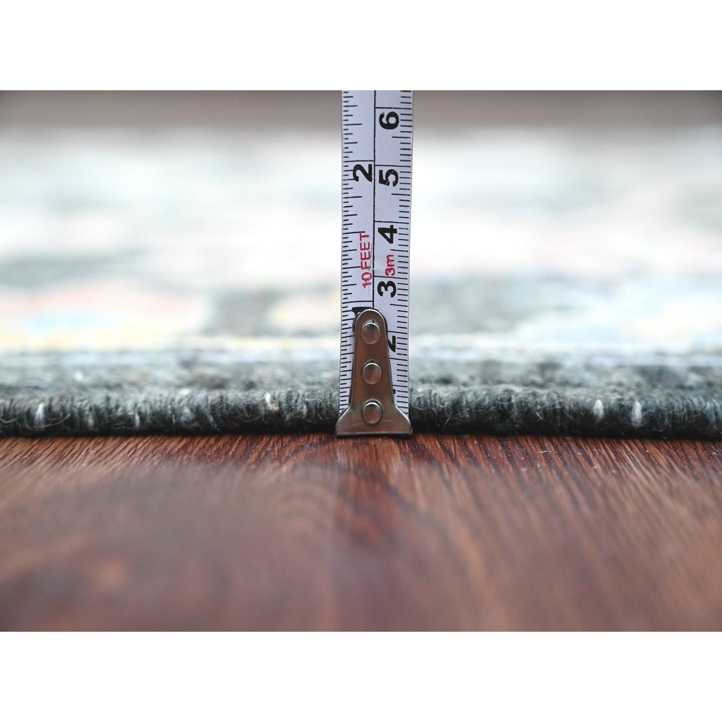 3'3"X11'6" Black Angora Oushak Leaf Design Hand Knotted Wool Runner Rug