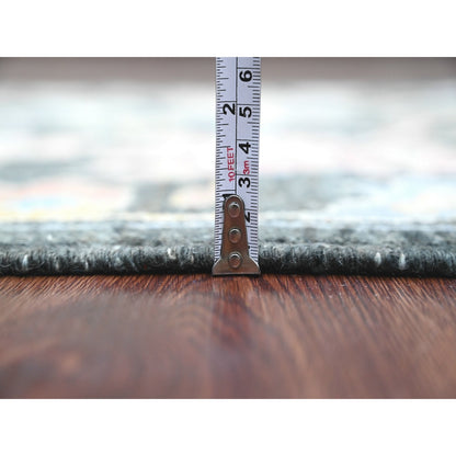 3'3"X11'6" Black Angora Oushak Leaf Design Hand Knotted Wool Runner Rug