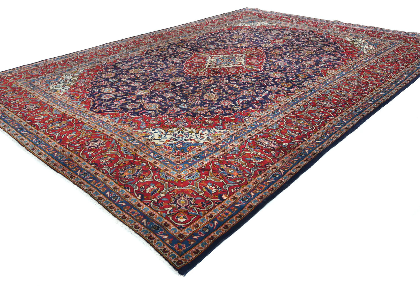Hand knotted oriental rug navy purple floral traditional vintage carpet