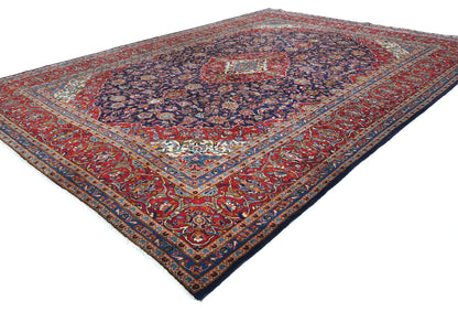 Hand knotted oriental rug navy purple floral traditional vintage carpet