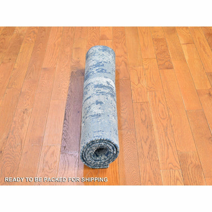 3'1"X5'1" Abstract Design Hi-Low Pile Wool And Pure Silk Hand Knotted Rug