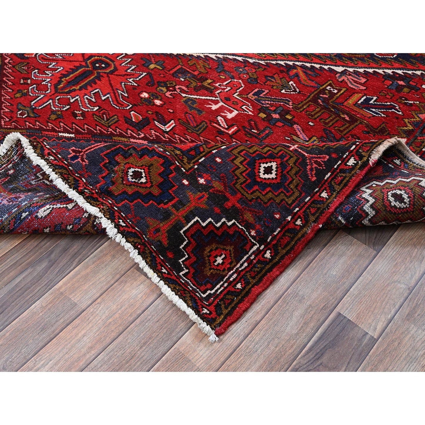 7'9"X10'4" Ajax Red Vintage Zoroastrian Heris Wool Hand Knotted Clean Rug