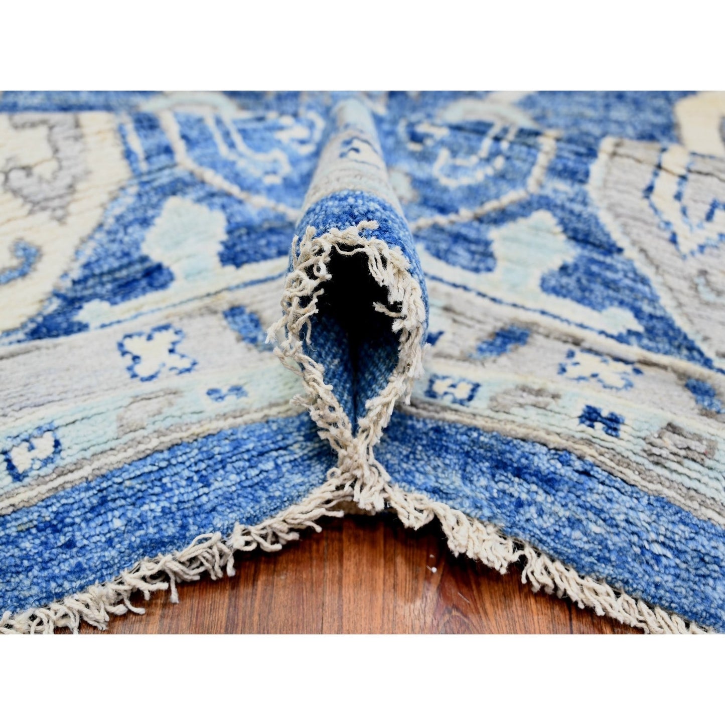 11'10"X15'1" Steel Blue Anatolian Village Inspired Wool Hand Knotted Rug