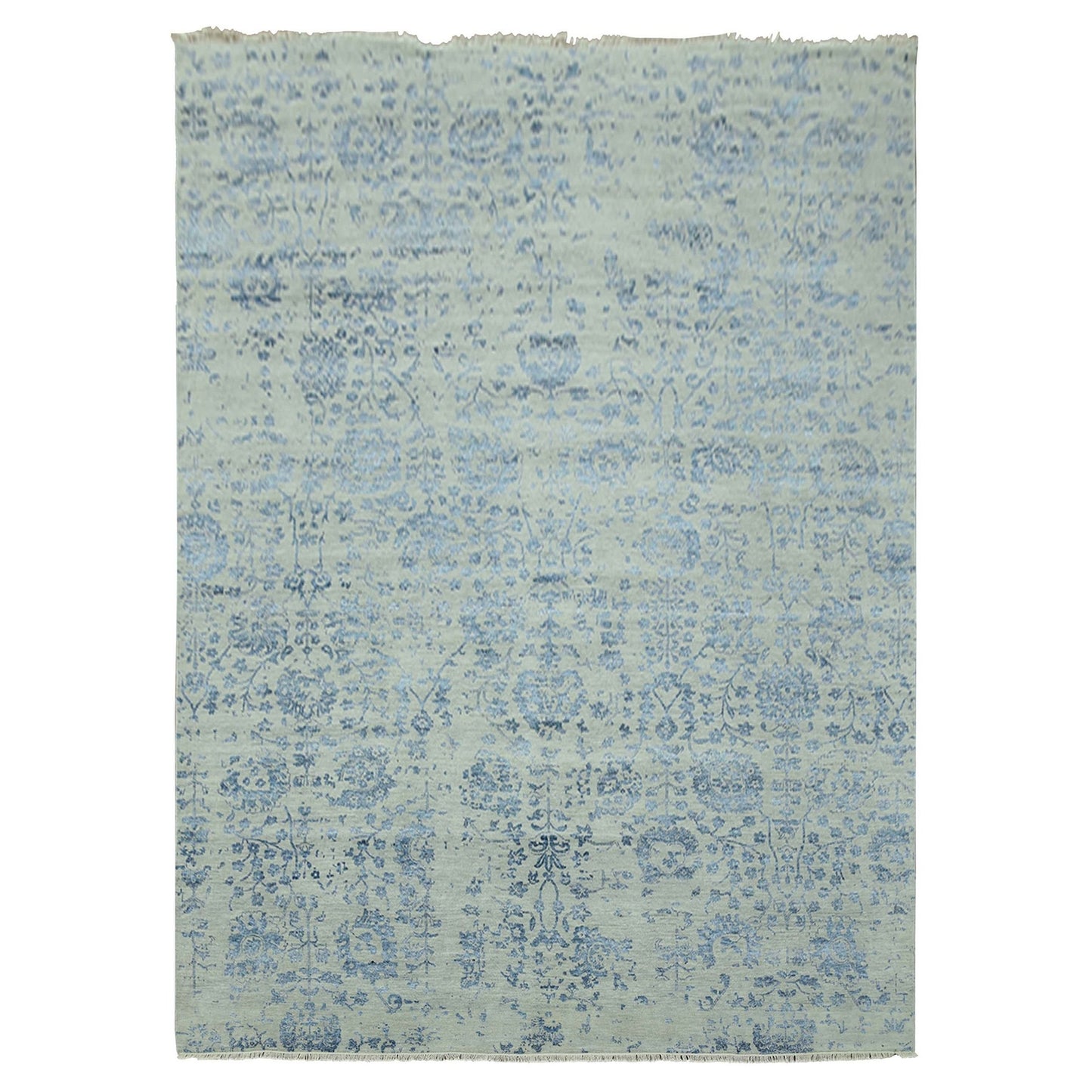 Rug 10'x13'8" Silver Zoroastrian Vase Design Wool and Silk Hand Knotted