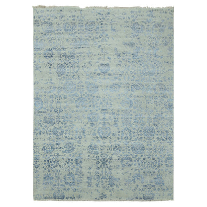 Rug 10'x13'8" Silver Zoroastrian Vase Design Wool and Silk Hand Knotted