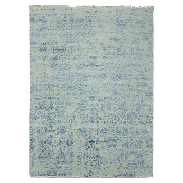 Rug 10'x13'8" Silver Zoroastrian Vase Design Wool and Silk Hand Knotted